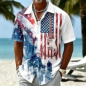  4th of July 2026 250th Men's Guitar American Flag Shirt Summer Shirt Button Up Shirt Short Sleeve Patriotic Outdoor Festival Summer Spring Turndown 3D Print Collared Shirts Blue Blue 3# Blue 2# Blue