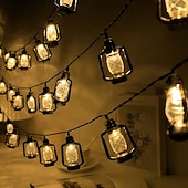 economico Luci solari da esterno-Luci a stringa solari retrò a cherosene con LED, impermeabili, per giardino, 6,5 m, 30 LED, ideali per vacanze, campeggio all'aperto, tende, matrimoni, cortili, balconi, festival di Ramadan, feste di