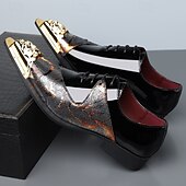 tanie Loafery-Męskie czarno-brązowe abstrakcyjne buty typu derby z metalowym noskiem, eleganckie buty sznurowane dla stylowych mężczyzn, na wesela, imprezy, bale maturalne i występy sceniczne