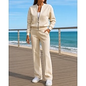 economico Tute da ginnastica-Per donna Abiti da 2 pezzi Tuta da ginnastica lounge Tasca Tinta unita Completo Abbigliamento Autunno Nero Bianco Spandex All'aperto Viaggio Sportivo Traspirante Manica Lunga Sport Abbigliamento