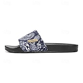 abordables Pantuflas y chanclas de hombre-Sandalias planas azules con estampado paisley para hombre, puntera abierta, ligeras y cómodas, ideales para vacaciones en la playa, en el resort, para el ocio junto a la piscina y para relajarse a diario.