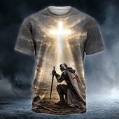  Per uomo Cavalieri Templari Croce Maglietta Manica Corta maglietta Stampa 3D Girocollo Camicia Religioso Streetwear Festa oscura Cachi Grigio Tutte le stagioni Abbigliamento S M L XL XXL XXXL