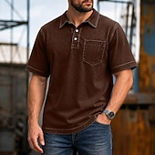 abordables Polo classique pour homme-SoftFade™ Men's Polo Shirts 100% Cotton Acid Wash Shirt Casual Holiday Lapel Short Sleeve Fashion Basic Plain Pocket Distressed Summer Spring All Seasons Dark Brown Black Light Green Pink Navy Blue