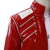 preiswerte Herrenkostüme-Popstar der 80er Sänger Kostüm mit roter Jacke Ausgefallene Kostüme Musik- und Bühnenikonen Retro Vintage 1980er for Herren Erwachsene Halloween Karneval Buchwoche Party Leistung Symphonie der
