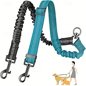 abordables Collares, Arnés y Correas-2pcs Dual Dog Leash Attachment - Double Leashes for Training Small to Large Dogs - Adjustable Strap Shock Absorbing Bungee Leashes