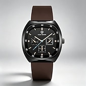 abordables Relojes de Cuarzo-Reloj de lujo para hombre, cronógrafo cuadrado de moda, reloj de pulsera de cuarzo para hombre, resistente al agua, deportivo, casual, con correa de silicona, luminoso, multifunción, correa marrón,