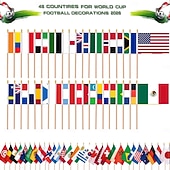  Banderas de madera de 48 países con asa para la decoración de la Copa Mundial de Fútbol, 48 banderines pequeños de tela de doble cara con asa de 30 cm para fiestas de fútbol 2026, decoración de