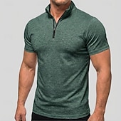 baratos Polo Clássico Masculino-Men's Polo Shirts Zip Polo Casual Daily Quarter Zip Short Sleeve Fashion Basic Plain Lightweight Quarter Zip Summer Spring Blue White Pink Dark Green Purple Orange Polo Shirts