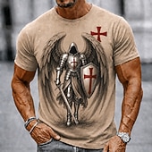  Herren Tempelritter Kreuz T Shirt Kurzarm T-Shirt 3D-Druck Rundhalsausschnitt Hemd Religiös Täglich Straße Ferien Schwarz Khaki Ganzjahres Bekleidung S M L XL XXL XXXL