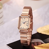 cheap Quartz Watches-Women's Rectangular Watch, Vintage Silver Stainless Steel Expansion Band Watch with Black Roman Numeral Dial, Elegant Ladies Stretch Bracelet Wristwatch, Retro Fashion Jewelry Gift