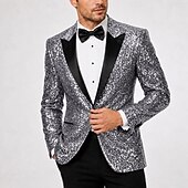 abordables Blazers et vestes-Blazer à paillettes pour homme, veste décontractée rétro disco des années 70, couleur unie, simple boutonnage, un bouton, noir, or, argent, rouge, bleu