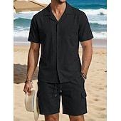 economico Camicie di lino-Per uomo Due pezzi Set Camicia Set estivo E Shorts Impostare Semplice Casuale Quotidiano Spiaggia Collo ripiegato Manica Corta Estate Primavera Moda Casual Confortevole Abbigliamento