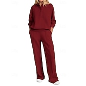 preiswerte Trainingsanzüge-Damen Pullover-Trainingsanzug-Sets 2-teiliger Trainingsanzug Lounge-Outfits  Kordelzug mit Tasche Einfarbig Sportbekleidungsset Herbst Dunkelgrau Schwarz Fitnessstudio Fitnesstraining Leger Winddicht