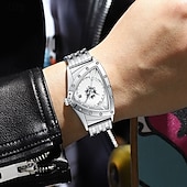 billige Kvartsklokker-herreklokke trekantet luksuriøst armbåndsur i gull rustfritt stål unik skjoldform kreativ skjelettdesign med datovisning mote punk forretningsklokke gave til menn
