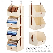 economico Organizzazione spazi-Organizzatore per armadio sospeso - 4 ripiani pieghevoli con ganci e cerniera, organizer per vestiti in tessuto, cestino salvaspazio per camper, camera da letto, lavanderia. Visita il negozio dimj.