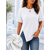  Dames zomer T-shirt met verkoelende eigenschappen – sneldrogend, ademend, effen T-shirt met asymmetrische zoom voor een casual look. &outdoor kleding