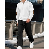 cheap Tracksuits-Men's Tracksuit Jogging Suit Workout Suits Drawstring with Pocket Solid Colored Athletic Clothing Set Fall Black White Outdoor Travel Sports Windproof Warm Breathable Long Sleeve Sport Activewear