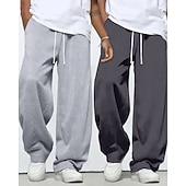 voordelige Rechtdoor Been-Multi-pakketten 2 stuks Voor heren zwart+donkergrijs Joggingbroeken Broek Joggingbroek met rechte pijpen Trekkoord Elastische taille Effen Vakantie Alledaagse kleding Polyester Lente