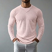 baratos Camisetas de Algodão e Linho-Homens Camiseta de linho Manga Longa Gola Redonda Primavera Verão Verão Primavera Côr Sólida Tecido Vintage Boêmio Casual Transparente Borda Crua Casual Férias Rua Preto Branco Azul Claro Top Tee