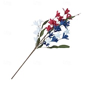  July 4th Patriotic Outdoor Decoration, 6pcs Red, White & Blue Artificial Flowers, Outdoor Faux Floral Arrangements for Independence Day, Memorial Day, Anniversary, Courtyard, Porch, Dining Table