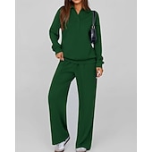 preiswerte Trainingsanzüge-Damen Pullover-Trainingsanzug-Sets 2-teiliger Trainingsanzug Lounge-Outfits  Kordelzug mit Tasche Einfarbig Sportbekleidungsset Herbst Dunkelgrau Schwarz Fitnessstudio Fitnesstraining Leger Winddicht