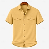 cheap Men's Work Shirts-Men's Shirt Casual Shirt Corduroy Shirt Button Up Shirt Black White Yellow Navy Blue Brown Short Sleeve Plain Shirt Collar Casual Daily Front Pocket Clothing Apparel Elegant Fashion Casual