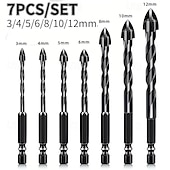 cheap Drill Bit Set-7Pcs Tungsten Carbide Drill Bits, Tungsten Carbide Tip, Hex Shank, Non-Slip Design, Suitable for Glass, Concrete, Brick, Wood, Plastic, Ceramic Tile, Mirror Drilling