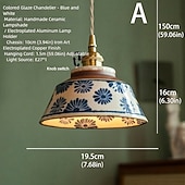 cheap Drum &amp; Cone Design-Vintage Hand-Painted Ceramic Pendant Light, Retro Porcelain E27 Hanging Lamp for Bedroom Bedside, Kitchen Restaurant Home Decoration