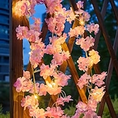 economico Luci solari da esterno-Luci a LED a filo di rame con simulazione di fiori di ciliegio rosa, alimentate a energia solare, lunghezza 2 m/5 m, ideali per matrimoni, feste di Natale, decorazioni per la casa, balconi, giardini,