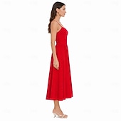 baratos Vestidos-Anos 50 Retro Vintage Até o Tornozelo Vestidos Vestido swing Alças Finas Côr Sólida Justo &amp; Evasê Balanço Fantasia Mulheres Dia dos namorados Festa de Chá Casual / Diário Adulto Vestido Verão