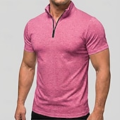 baratos Polo Clássico Masculino-Men's Polo Shirts Zip Polo Casual Daily Quarter Zip Short Sleeve Fashion Basic Plain Lightweight Quarter Zip Summer Spring Blue White Pink Dark Green Purple Orange Polo Shirts