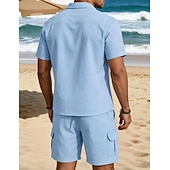 economico Camicie di lino-Per uomo Due pezzi Set Camicia Set estivo E Shorts Impostare Semplice Casuale Quotidiano Spiaggia Collo ripiegato Manica Corta Estate Primavera Moda Casual Confortevole Abbigliamento