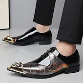 tanie Loafery-Męskie czarno-brązowe abstrakcyjne buty typu derby z metalowym noskiem, eleganckie buty sznurowane dla stylowych mężczyzn, na wesela, imprezy, bale maturalne i występy sceniczne