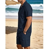 economico Camicie di lino-Per uomo Due pezzi Set Camicia Set estivo E Shorts Impostare Semplice Casuale Quotidiano Spiaggia Collo ripiegato Manica Corta Estate Primavera Moda Casual Confortevole Abbigliamento