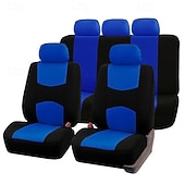 cheap Car Seat Covers-Universal Car Seat Covers Full Set, Breathable Cloth Automotive Seat Protectors with Sporty Two-Tone Design, Airbag Compatible Interior Accessories for Most Sedan, SUV, Truck, Van, 9PCS