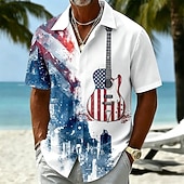  4th of July 2026 250th Men's Guitar American Flag Shirt Summer Shirt Button Up Shirt Short Sleeve Patriotic Outdoor Festival Summer Spring Turndown 3D Print Collared Shirts Blue Blue 3# Blue 2# Blue