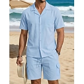 economico Camicie di lino-Per uomo Due pezzi Set Camicia Set estivo E Shorts Impostare Semplice Casuale Quotidiano Spiaggia Collo ripiegato Manica Corta Estate Primavera Moda Casual Confortevole Abbigliamento