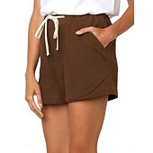 cheap Hot Shorts-Women's Cotton Shorts Fashion Streetwear Casual Short High Waist Plain Pocket Elastic Waistband Comfy Comfort Soft Stretchy Outdoor Vacation Street Dark-Gray Apricot Khaki Black Summer Spring Loose