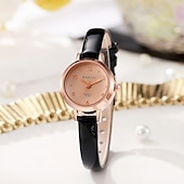 levne Quartz hodinky-Dámské hodinky, drobné, s malým ciferníkem, růžovo-zlaté quartzové náramkové hodinky s tenkým koženým řemínkem, minimalistické elegantní dámské společenské hodinky ve vintage stylu, ležérní dárky pro