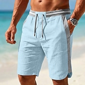 economico Vacanza-Per uomo Shorts di Lino Pantaloncini Estivi Shorts da Spiaggia Coulisse Tasca Striscia laterale Blocco di colori Tinta unita Comodità Traspirante Lunghezza al ginocchio Casuale Quotidiano Spiaggia