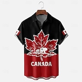 cheap Flag pattern-Canada Day Men's Maple Leaf Fireworks National Flag Shirt Summer Shirt Button Up Shirt Short Sleeve Patriotic Outdoor Holiday Summer Spring Turndown 3D Print Collared Shirts Front One Pocket Red 1 Red