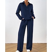 preiswerte Trainingsanzüge-Damen Pullover-Trainingsanzug-Sets 2-teiliger Trainingsanzug Lounge-Outfits  Kordelzug mit Tasche Einfarbig Sportbekleidungsset Herbst Dunkelgrau Schwarz Fitnessstudio Fitnesstraining Leger Winddicht