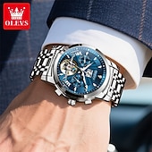 preiswerte Mechanische Uhren-Luxuriöse, automatische Herrenuhr, zweifarbiges Edelstahlgehäuse, blaues Zifferblatt im Skelett-Tourbillon-Stil, selbstaufziehende Business-Armbanduhr mit Großdatum, 24-Stunden-Anzeige, wasserdicht