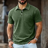 cheap Men's Classic Polo-SoftFade™ Men's Polo Shirts 100% Cotton Acid Wash Shirt Casual Holiday Lapel Short Sleeve Fashion Basic Plain Vintage Plain Summer Spring Regular Fit Dark Brown Black Light Green Pink Navy Blue