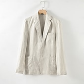 baratos Blazers Clássicos Masculinos-Masculino jaqueta leve Blazer 100% linho coquetel Praia Férias Moda Diário Verão Primavera Linho Côr Sólida Comum 2 Botões Jaqueta esporte Azul Marinha Azul Céu Bege