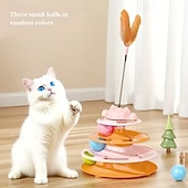 baratos Brinquedos Para Gatos-brinquedo para gato bola giratória prato de diversão para gato bastão de jogo automático para gato pena bola giratória brinquedo de torre espacial