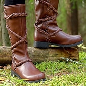 abordables Calzado-Medieval Renacimiento Zapatos Botas Botas hasta la rodilla Pirata Vikingo Cruzado Plano Disfraz Hombre Celta Pirata Víspera de Todos los Santos Mascarada Fiesta y Noche LARP Feria Ren Adultos Adulto