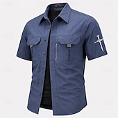 cheap Men's Western Shirts-Men's Cross Fishing Shirts Cargo Shirt Utility Shirt Short Sleeve Sports &amp; Outdoors Tactical Outdoor Streetwear Spring &amp; Summer Shirt Collar Quick Dry Mesh Black Light Green Army Green Navy Blue Brown