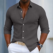 preiswerte Herrenhemd zum Knöpfen-Herren Hemd Cordhemd Knopfhemd Blau Schwarz Weiß Marineblau Purpur Langarm Einfach Umlegekragen Lässig Täglich Button-Down Bekleidung Polyester Mode Streetwear Klassisch Lässig