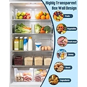 abordables Almacenamiento para la cocina-4PCS Crystal Clear Freezer Storage Bins with Handles, Stackable Deep Freezer Organizer Containers for Upright and Chest Freezer, Refrigerator Drawer Organizer Baskets for Meat, Vegetables, Frozen Food